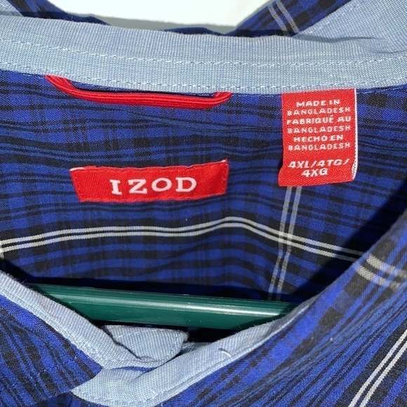 IZOD Blue Plaid Button Up Long Sleeve Pocket Shirt Size 4XL - Picture 4 of 5